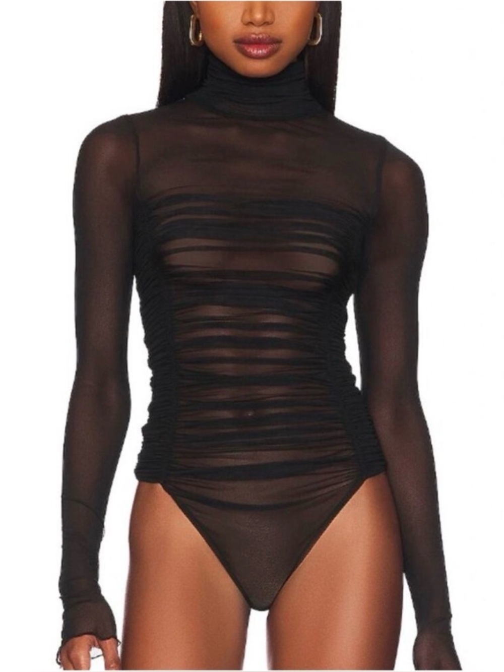 Intimately free people bodysuit under‎ it all mesh long sleeve ruched mock neck